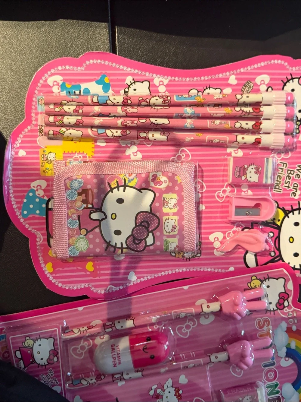 Hello Kitty Metallic Gold and Black Backpack + Matching Pouch Set